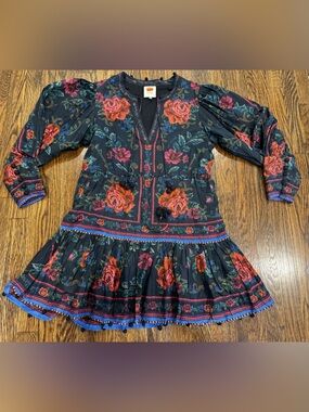 Farm Rio Black Floral Rosita Dress Size S $210